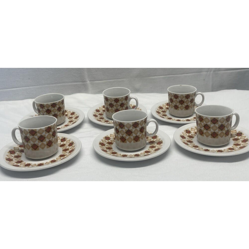 Vintage German Style Set Demitasses Porcelain Tea Espresso MCM Set 6 Cups Saucer